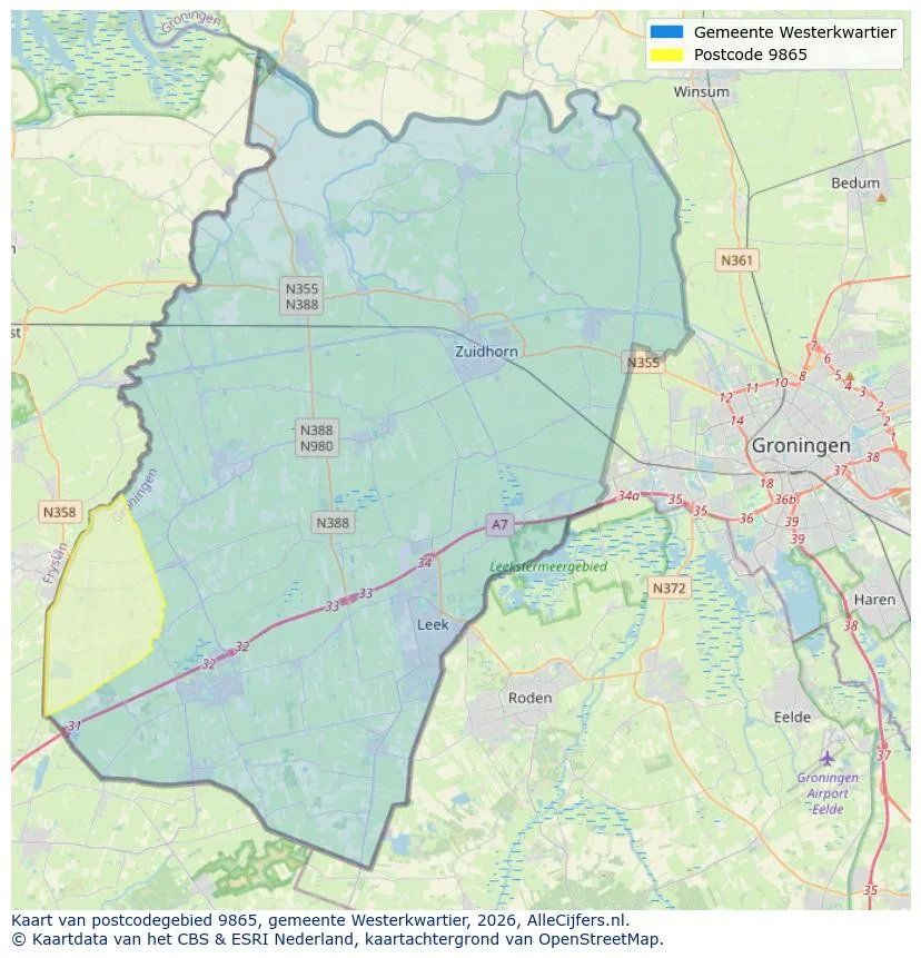 Postcodekaart voor 9865