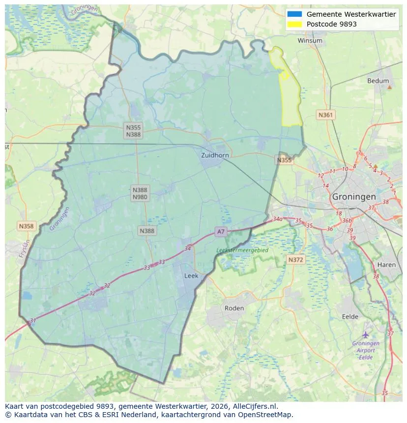 Postcodekaart voor 9893