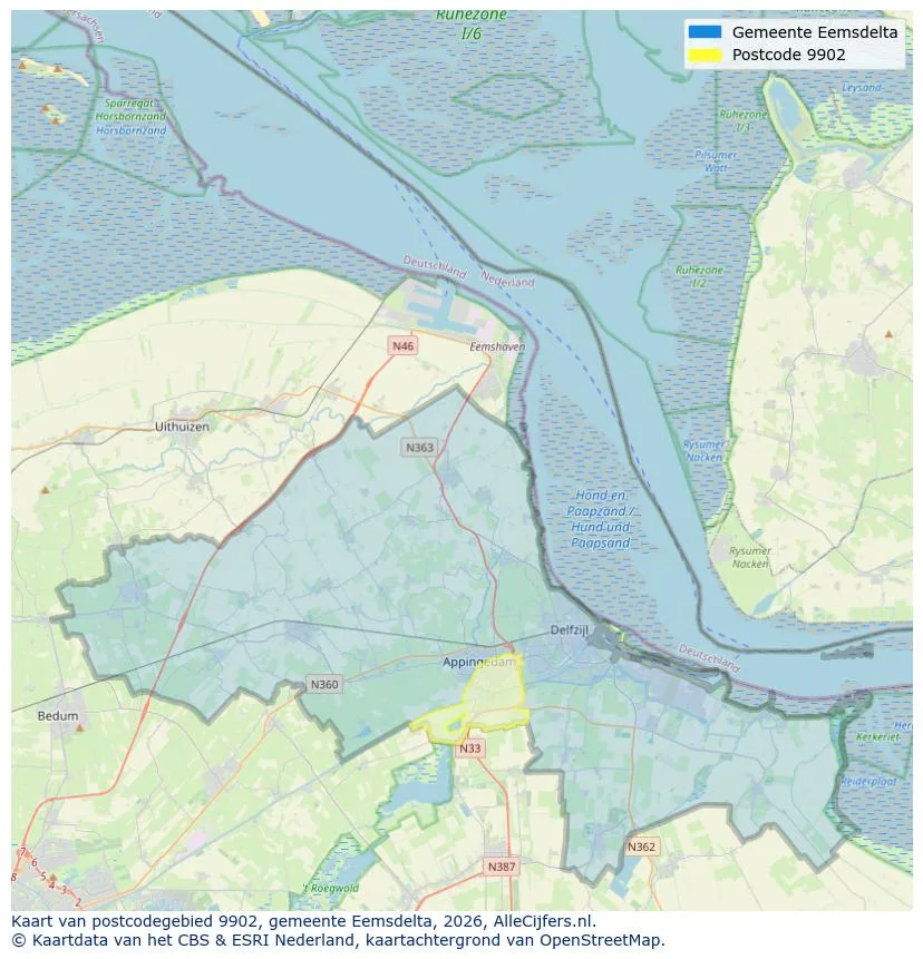 Postcodekaart voor 9902