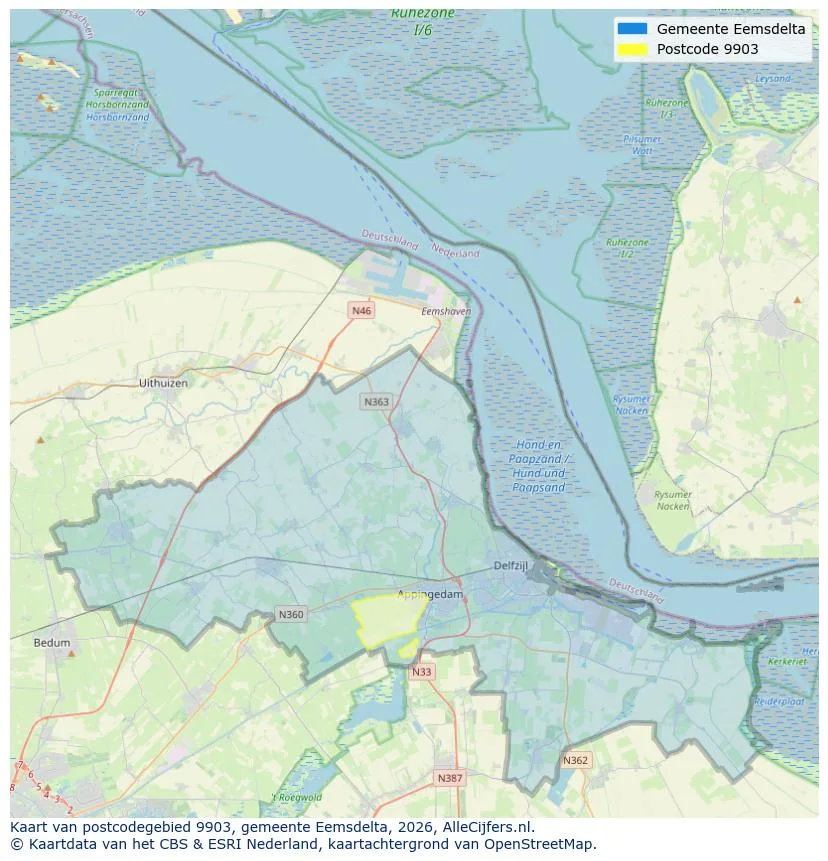 Postcodekaart voor 9903