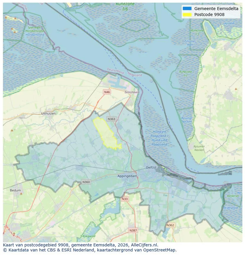 Postcodekaart voor 9908