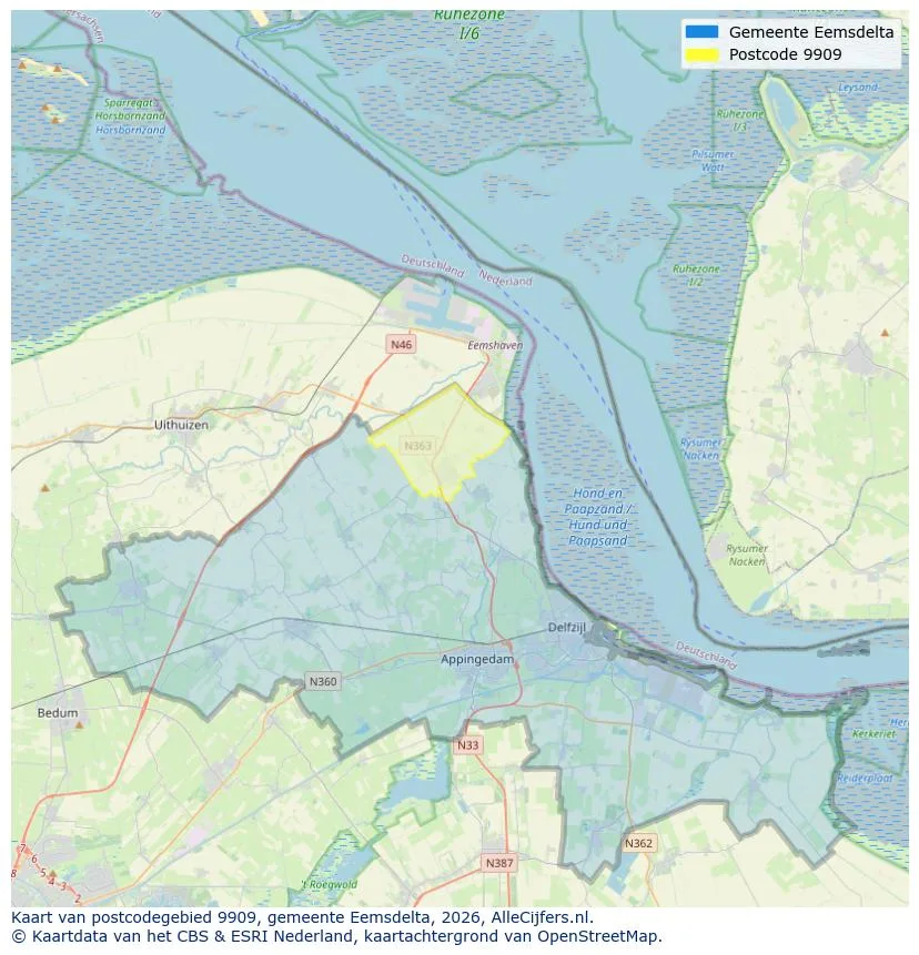 Postcodekaart voor 9909