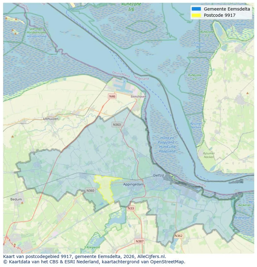 Postcodekaart voor 9917