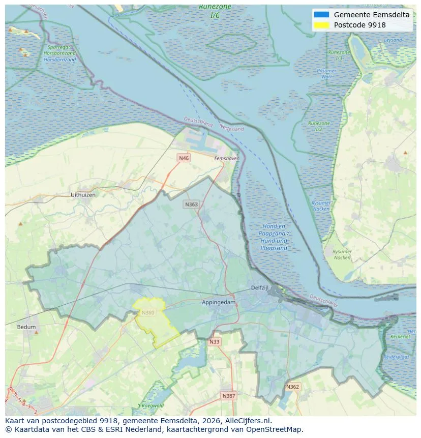 Postcodekaart voor 9918