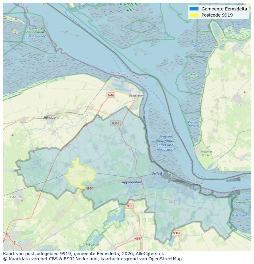 Postcodekaart voor 9919
