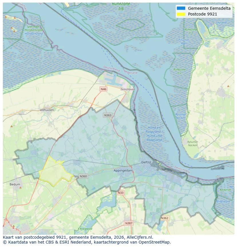 Postcodekaart voor 9921
