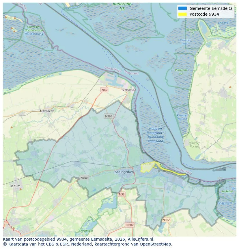 Postcodekaart voor 9934