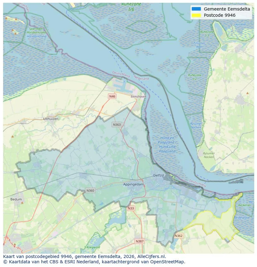 Postcodekaart voor 9946