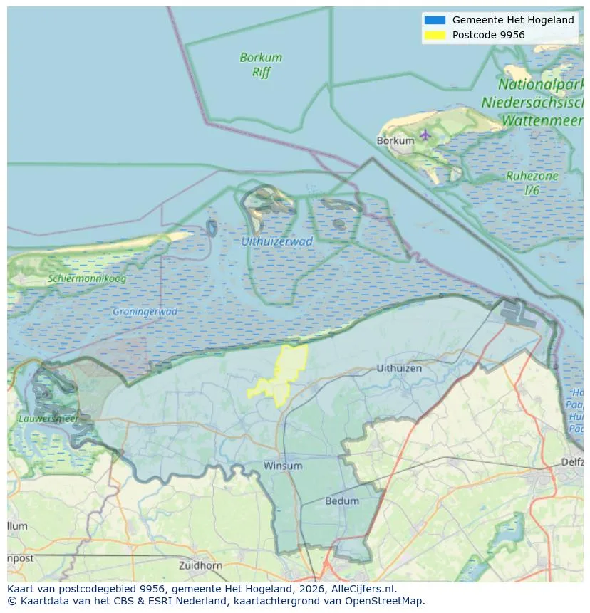 Postcodekaart voor 9956