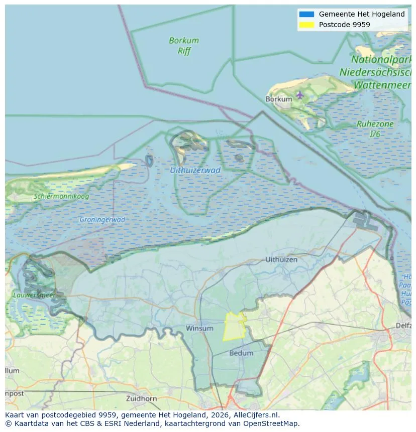 Postcodekaart voor 9959