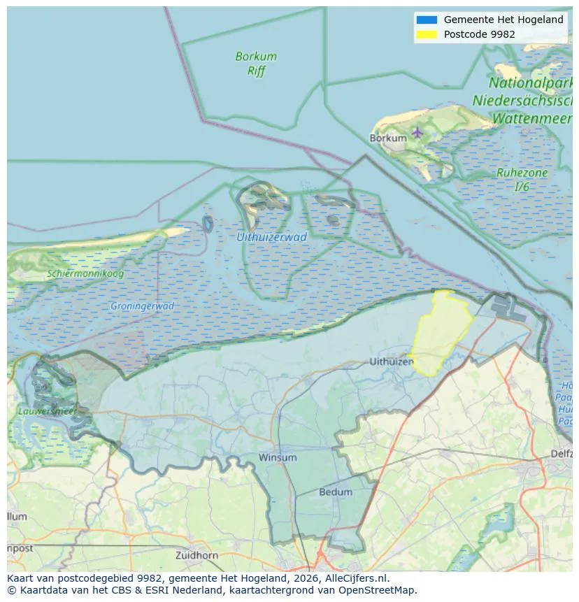 Postcodekaart voor 9982
