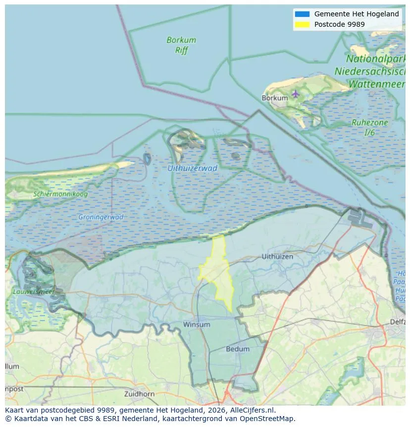 Postcodekaart voor 9989