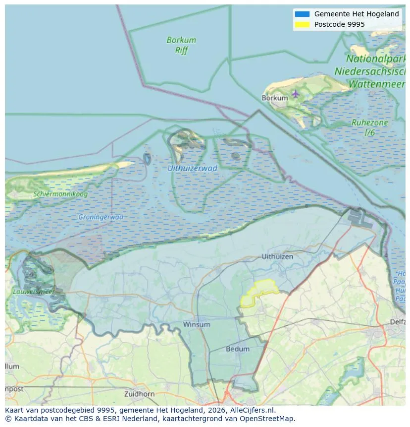 Postcodekaart voor 9995