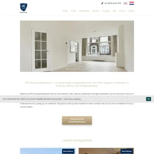 Screenshot van de website van www.prhousing.nl