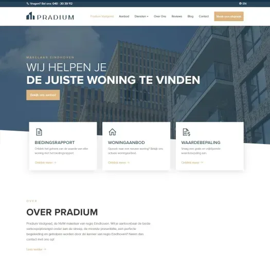 Capture d'écran du site web de www.pradium.nl