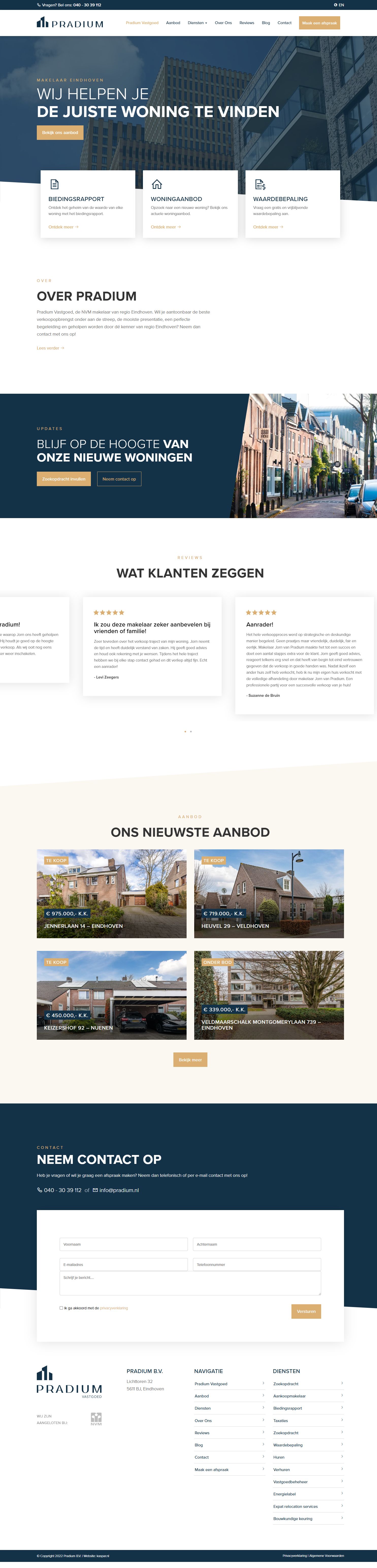 Screenshot van de website van www.pradium.nl