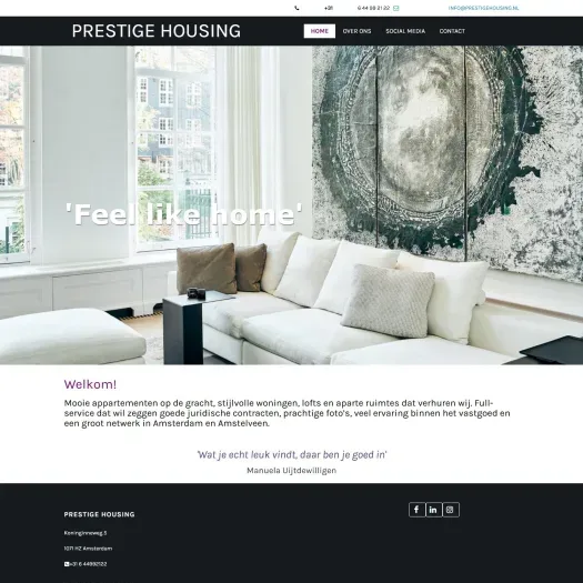Screenshot van de website van www.prestigehousing.nl