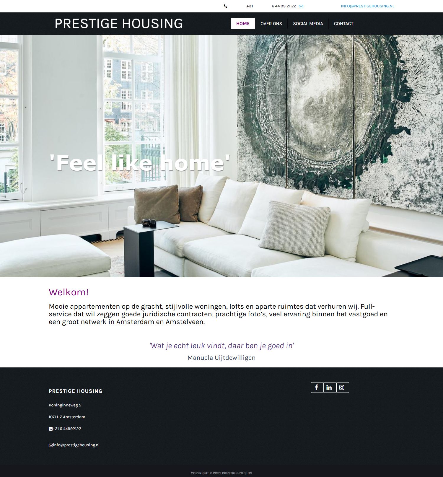 Screenshot van de website van www.prestigehousing.nl