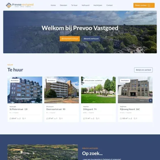 Screenshot der Website von prevoovastgoed.nl