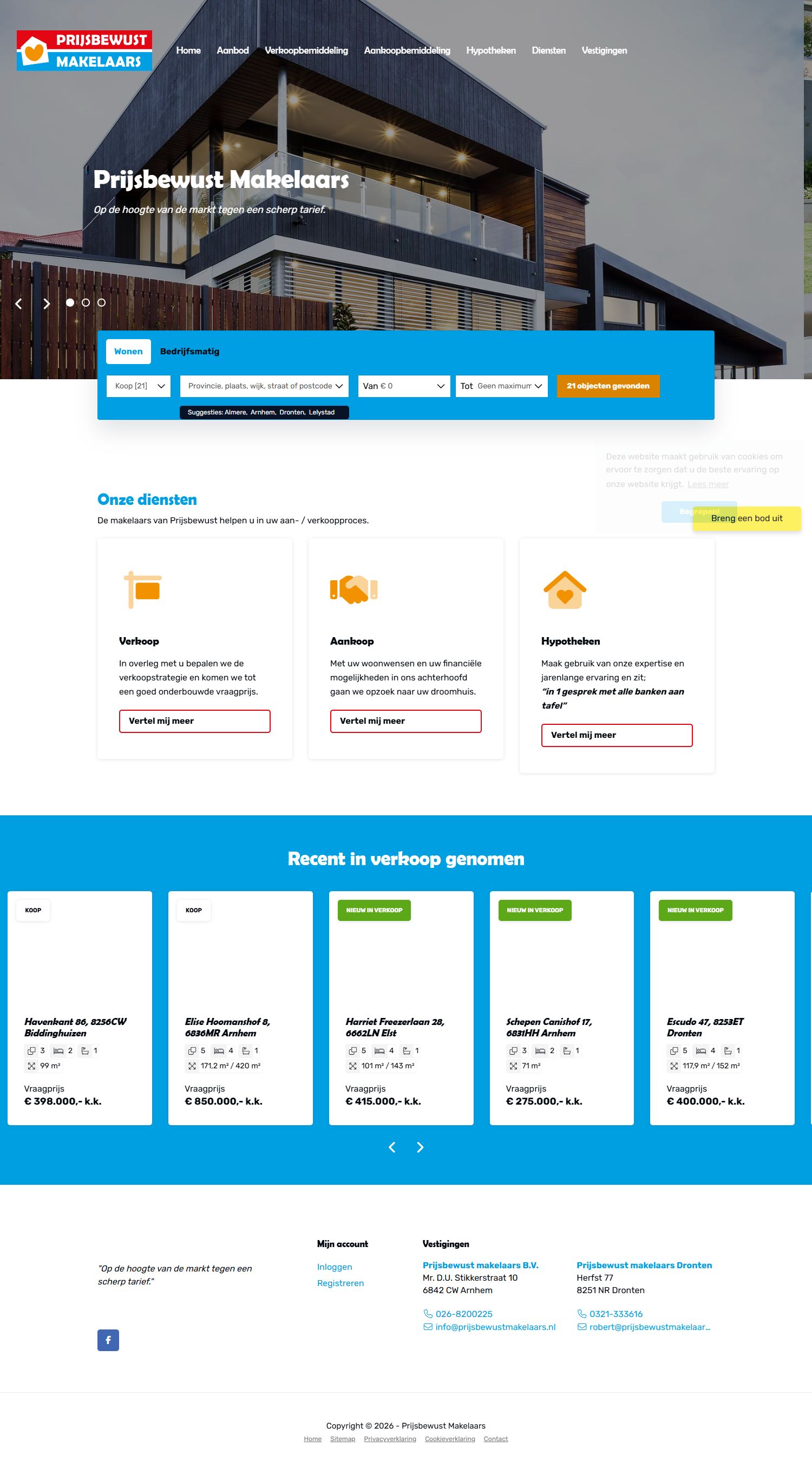 Screenshot van de website van www.prijsbewustmakelaars.nl