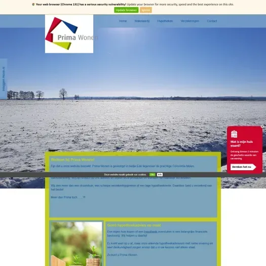 Screenshot of the website of www.primawonen.nl