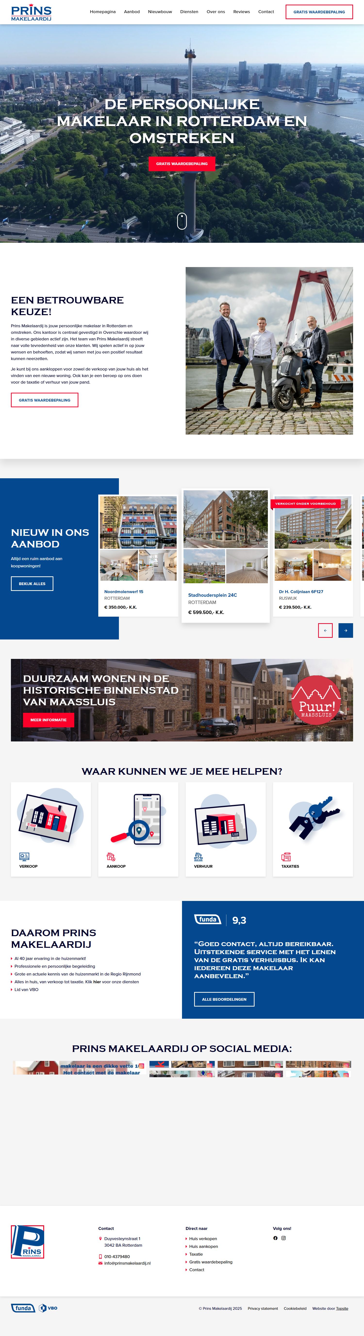 Screenshot van de website van www.prinsmakelaardij.nl