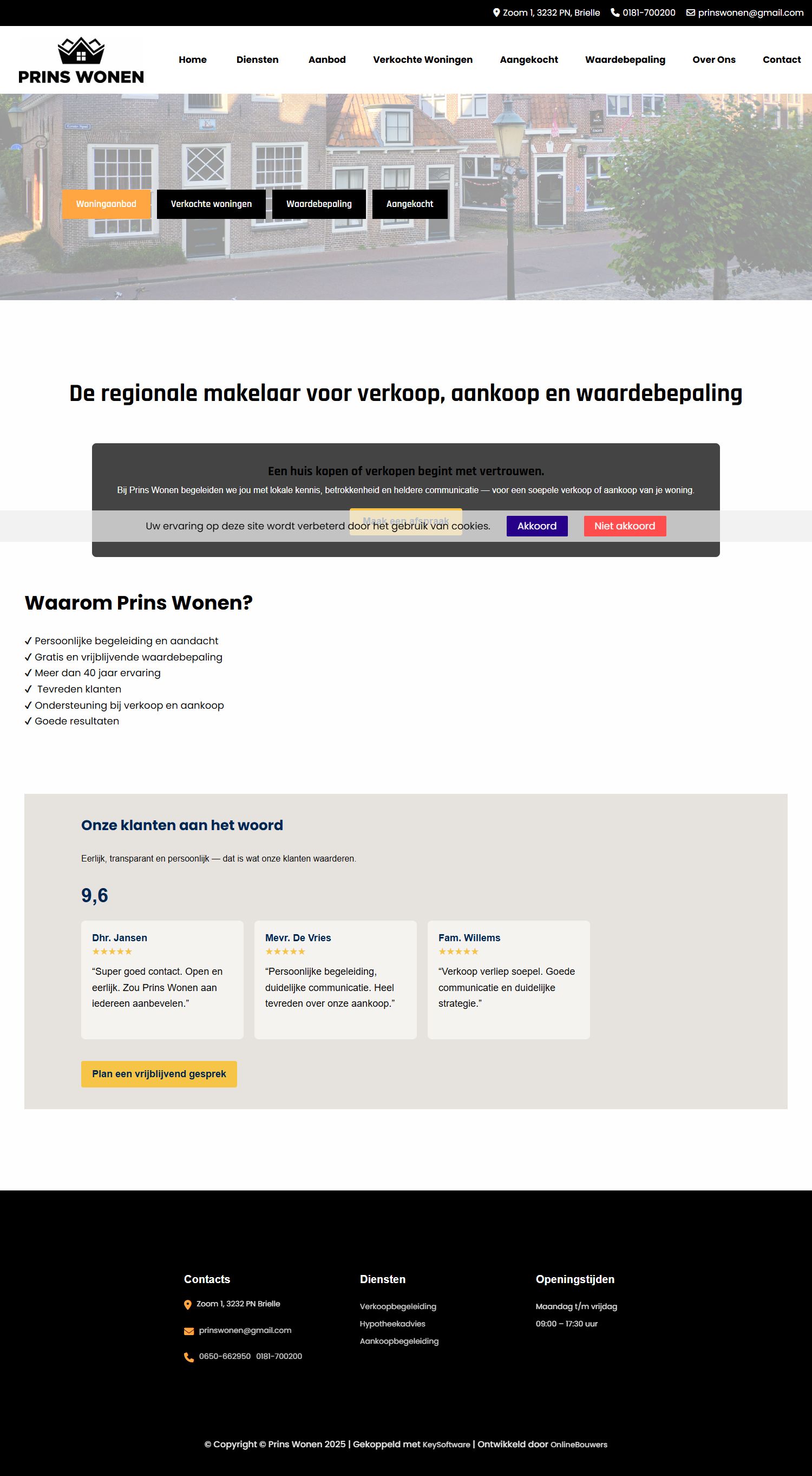 Screenshot van de website van prinswonen.nl