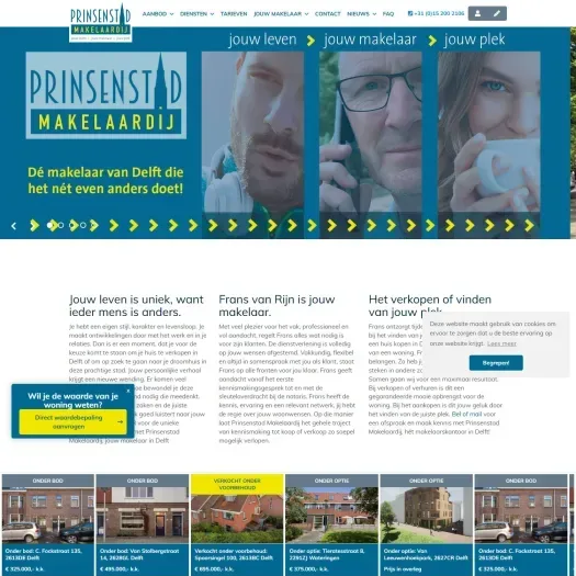 Screenshot van de website van www.prinsenstadmakelaardij.nl