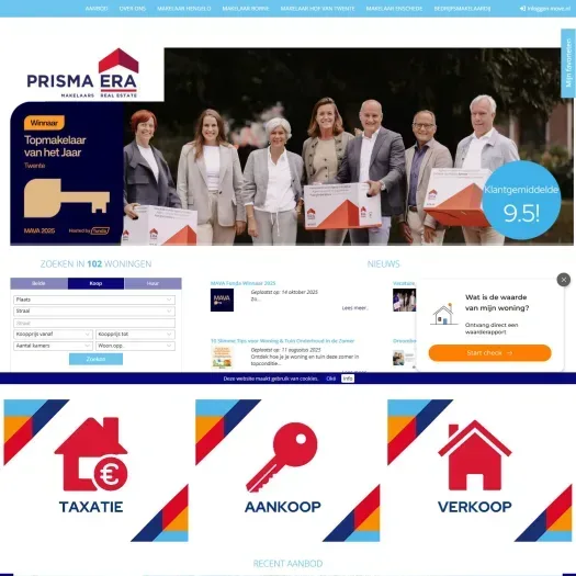 Screenshot of the website of www.prismamakelaars.nl