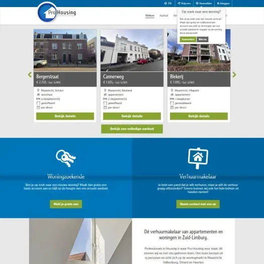 Screenshot van de website van www.pro-housing.nl