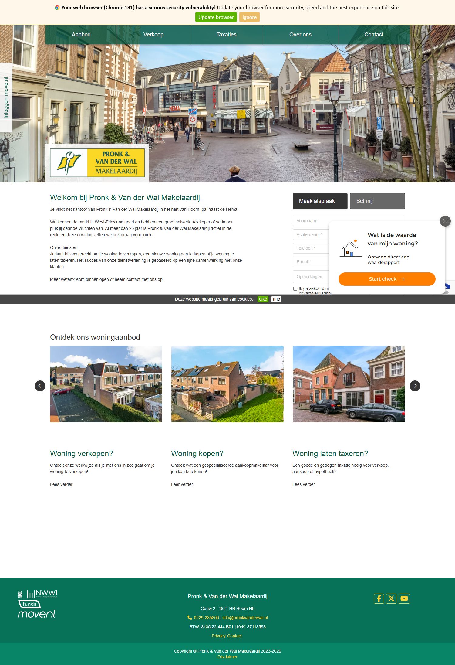 Screenshot van de website van www.pronkvanderwal.nl