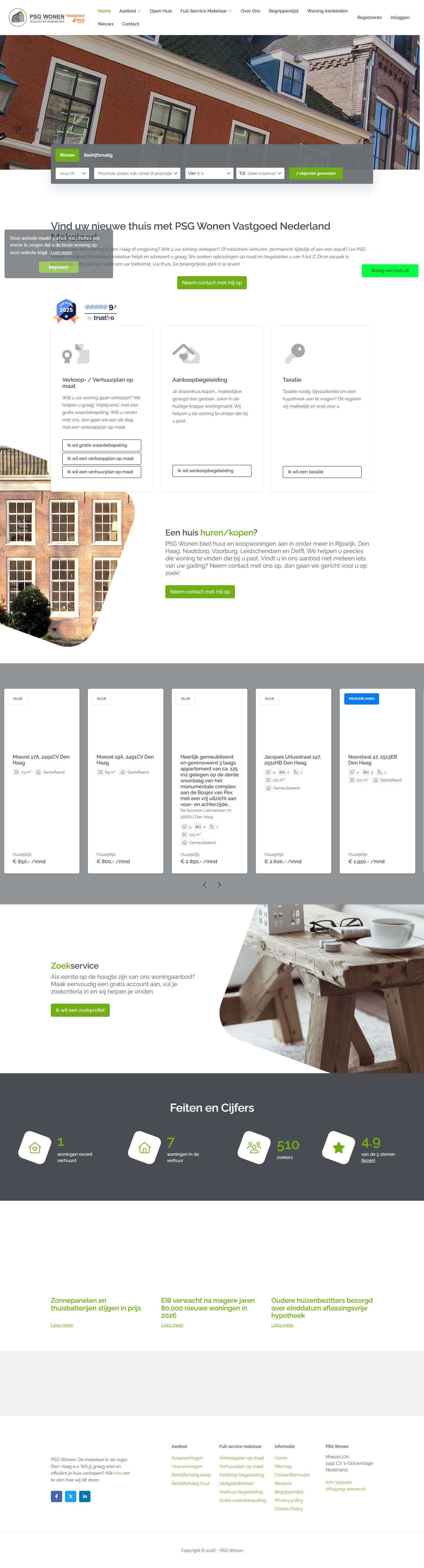 Screenshot van de website van www.psg-wonen.nl