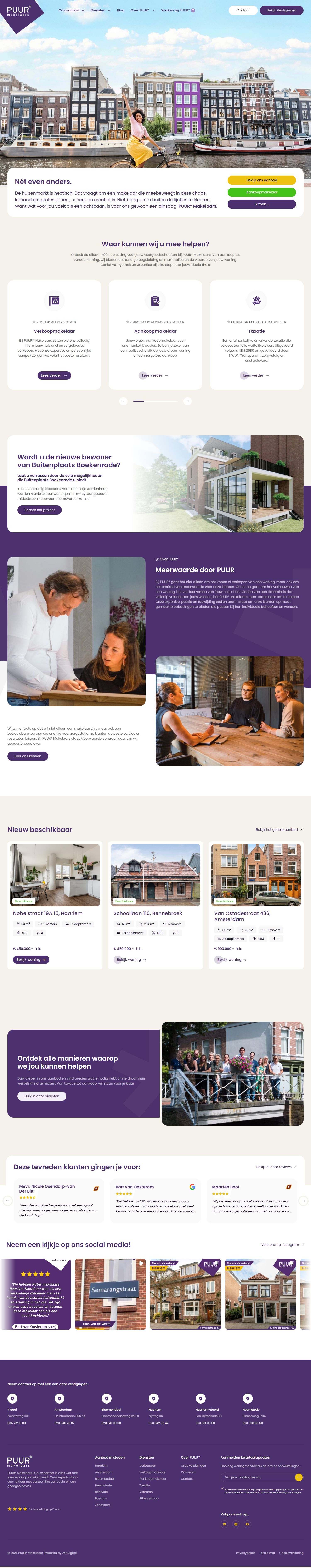 Screenshot van de website van www.puurmakelaars.nl