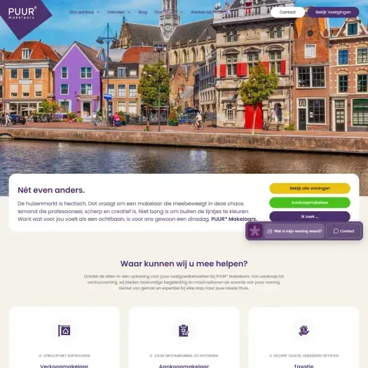 Screenshot van de website van www.puurmakelaars.nl