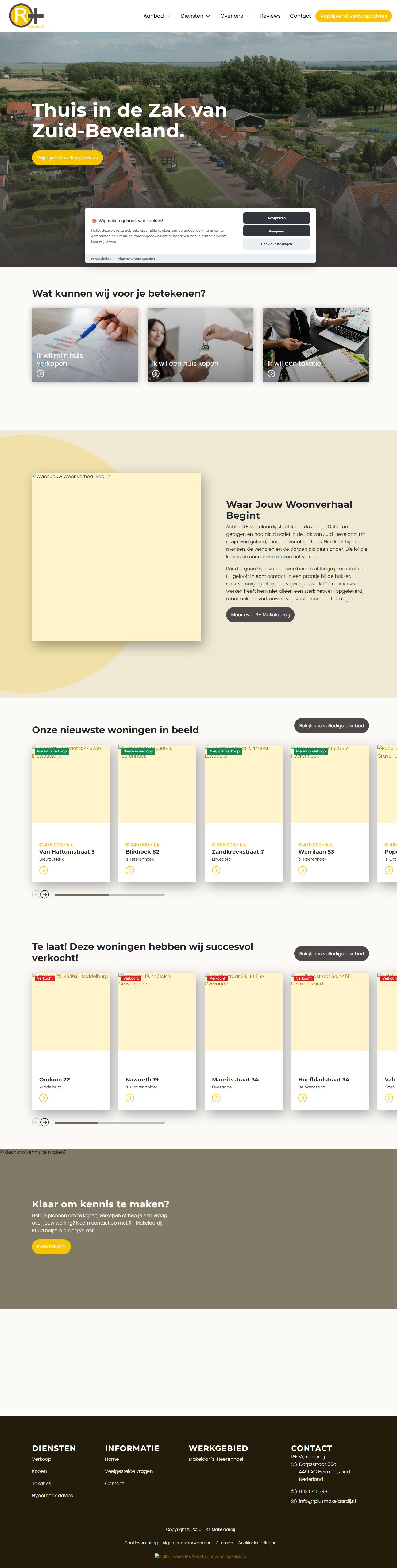 Screenshot van de website van www.rplusmakelaardij.nl