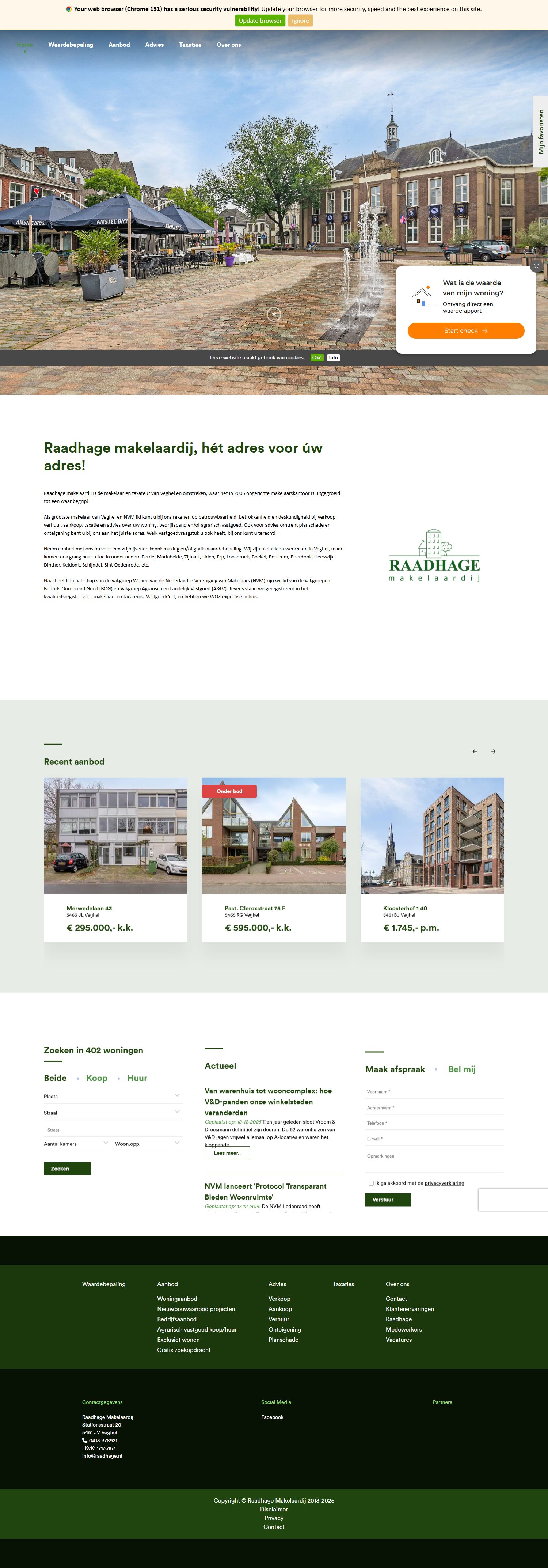 Screenshot van de website van www.raadhage.nl