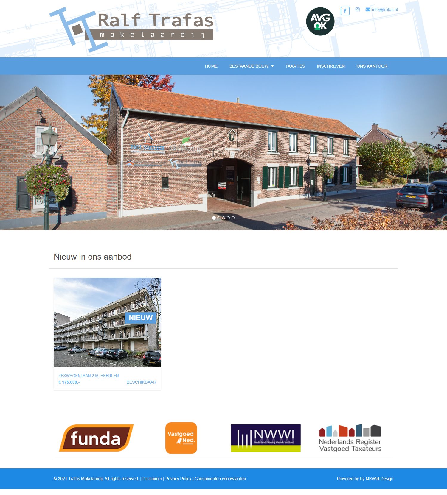 Screenshot van de website van www.trafas.nl