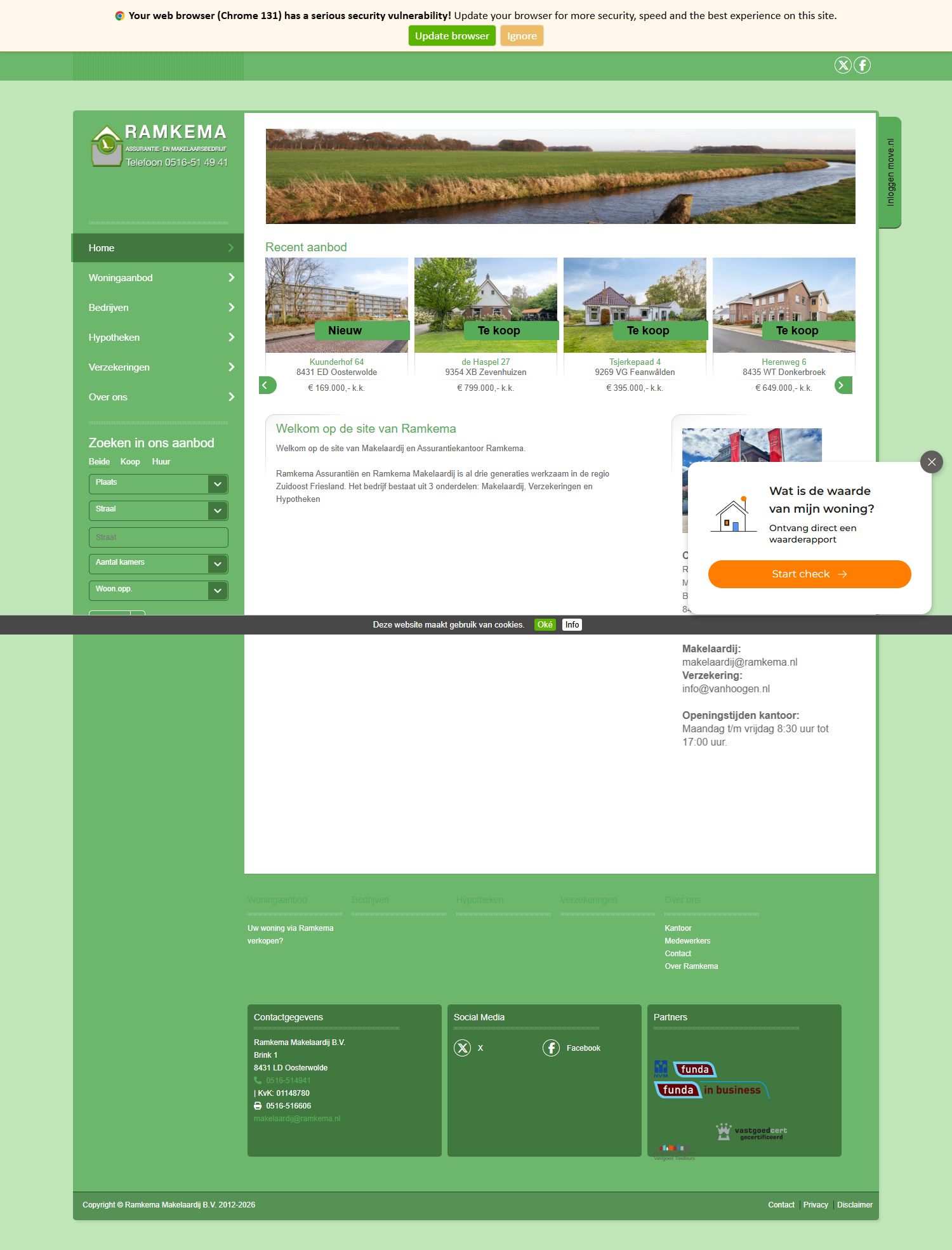 Screenshot van de website van www.ramkema.nl