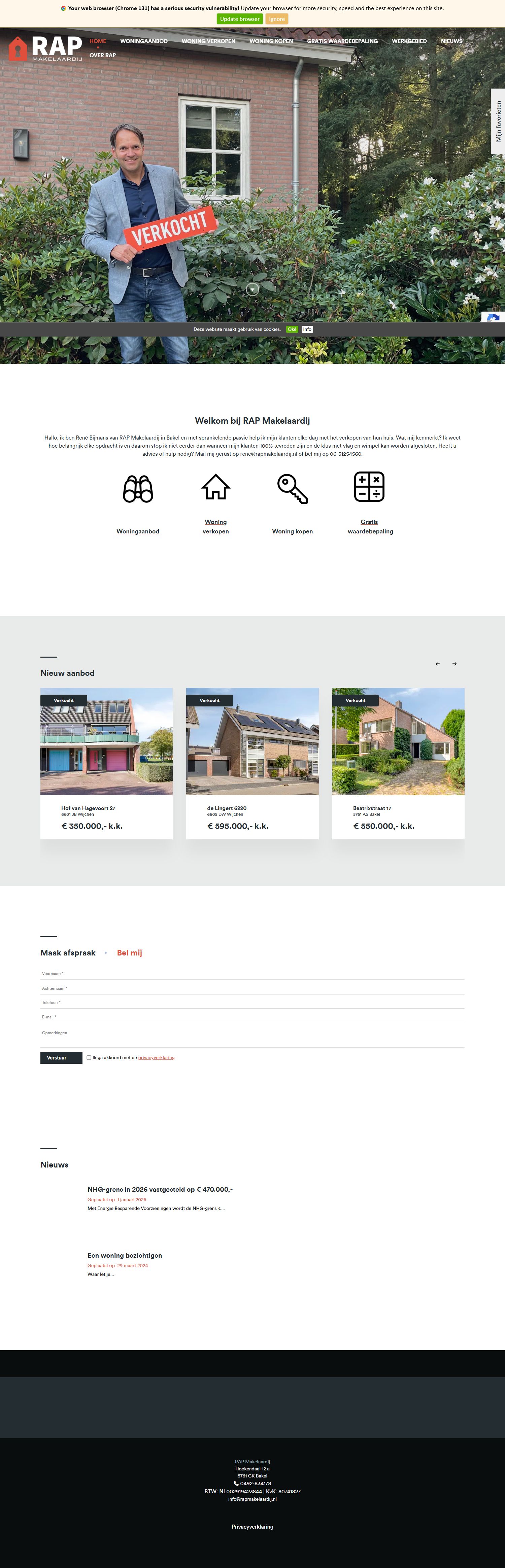 Screenshot van de website van www.rapmakelaardij.nl