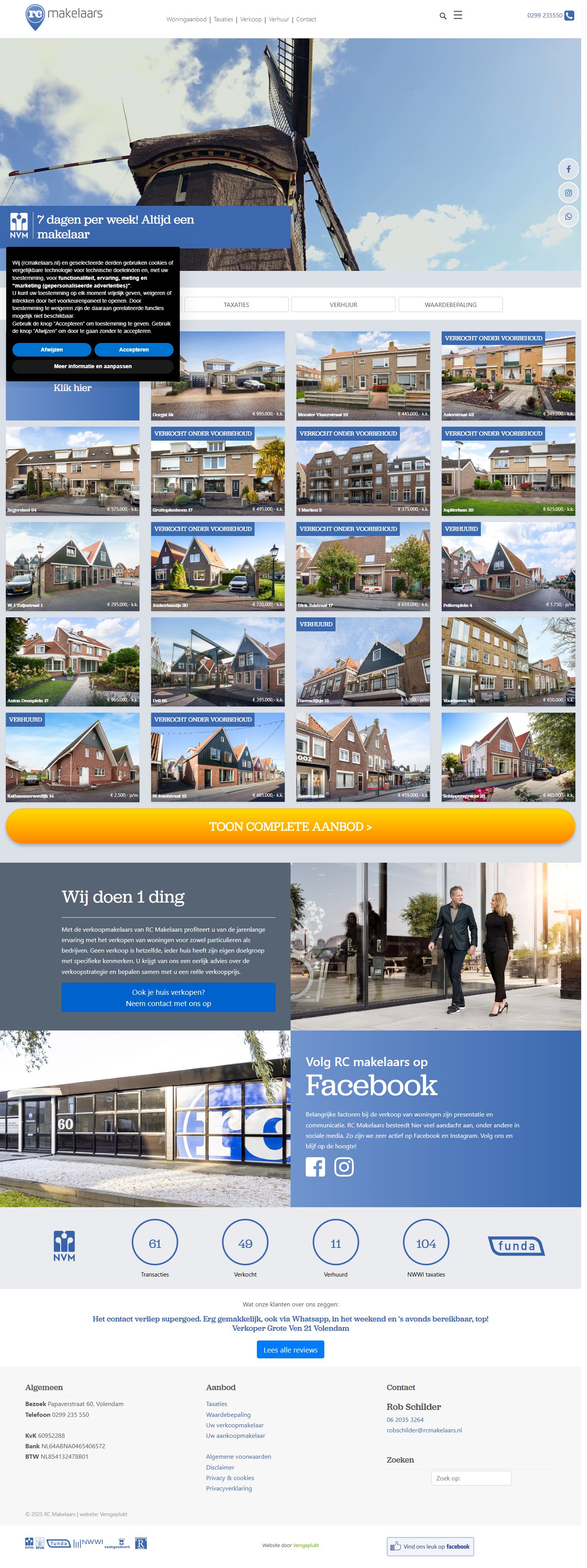 Screenshot van de website van www.rcmakelaars.nl