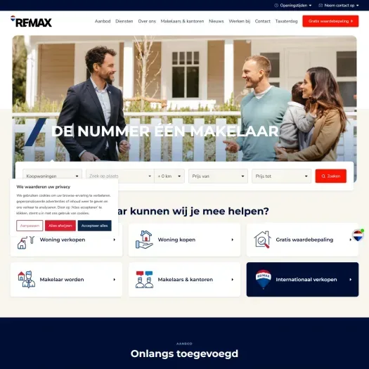 Screenshot van de website van www.remax.nl