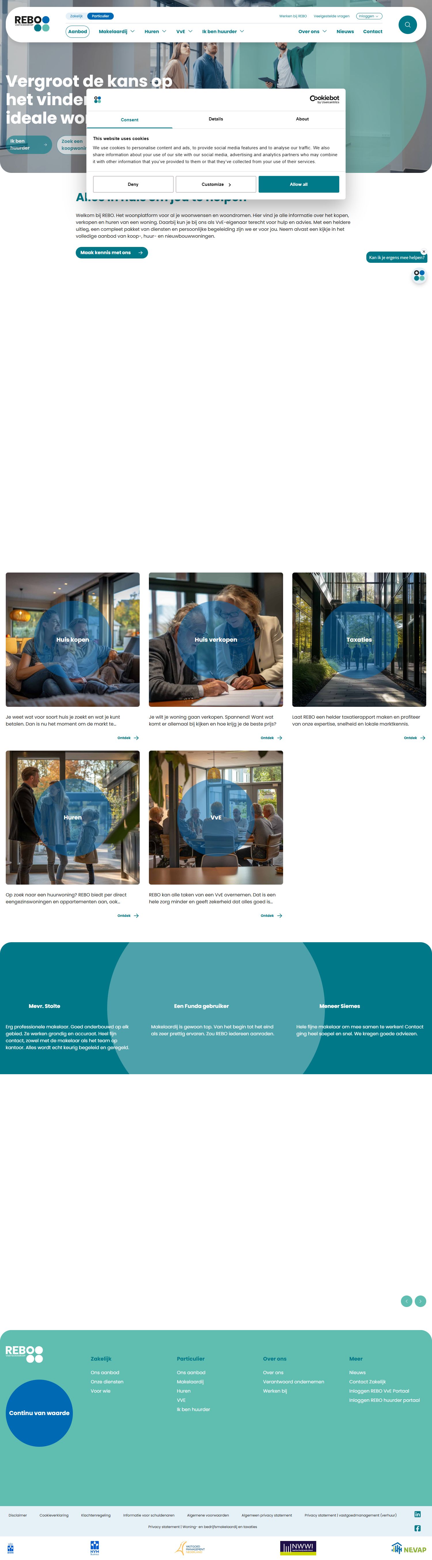 Screenshot van de website van www.rebogroep.nl