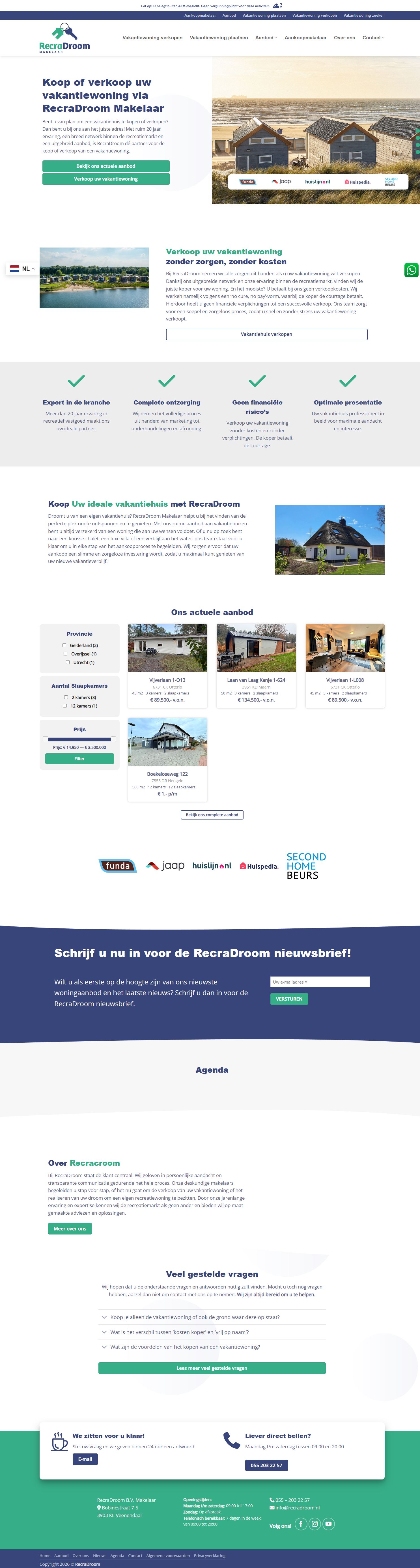 Screenshot van de website van www.recradroom.nl