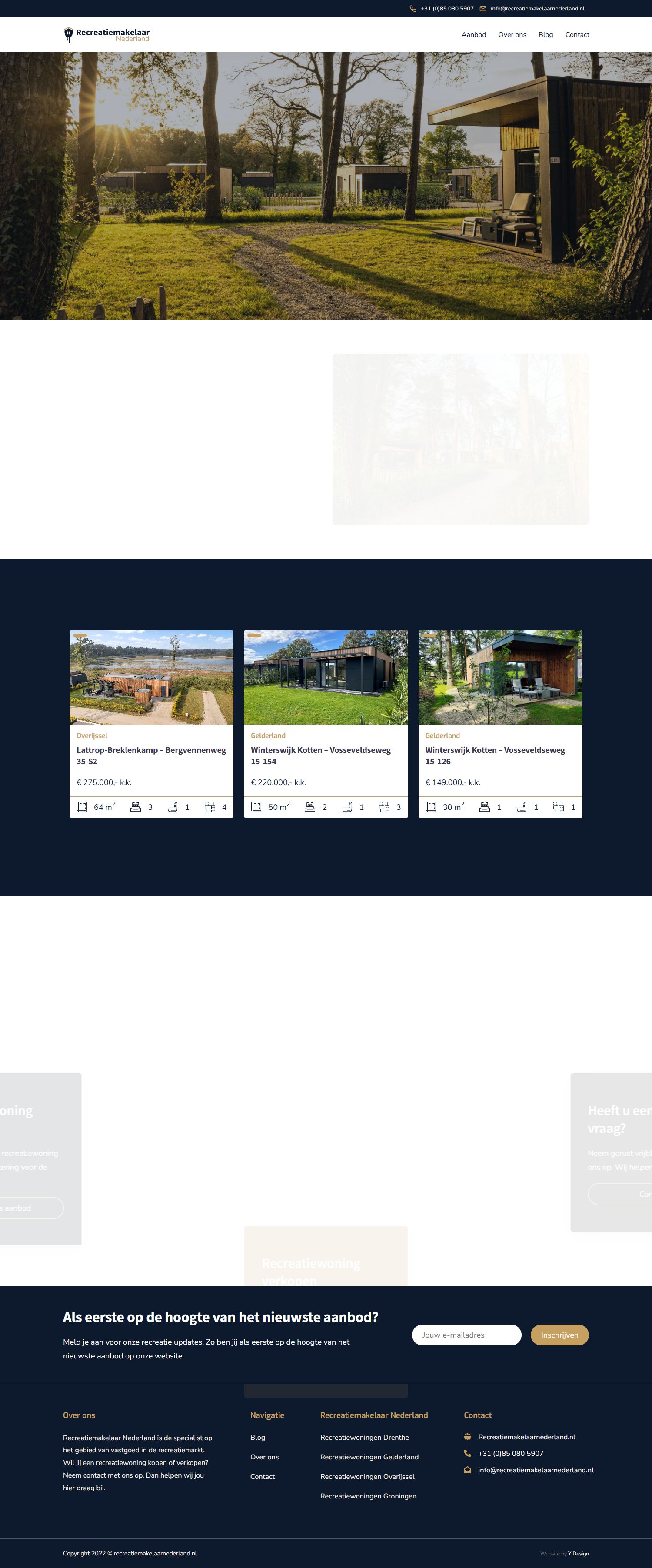 Screenshot van de website van www.recreatiemakelaarnederland.nl