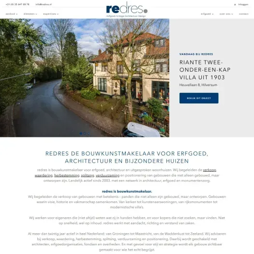 Screenshot van de website van www.redres.nl
