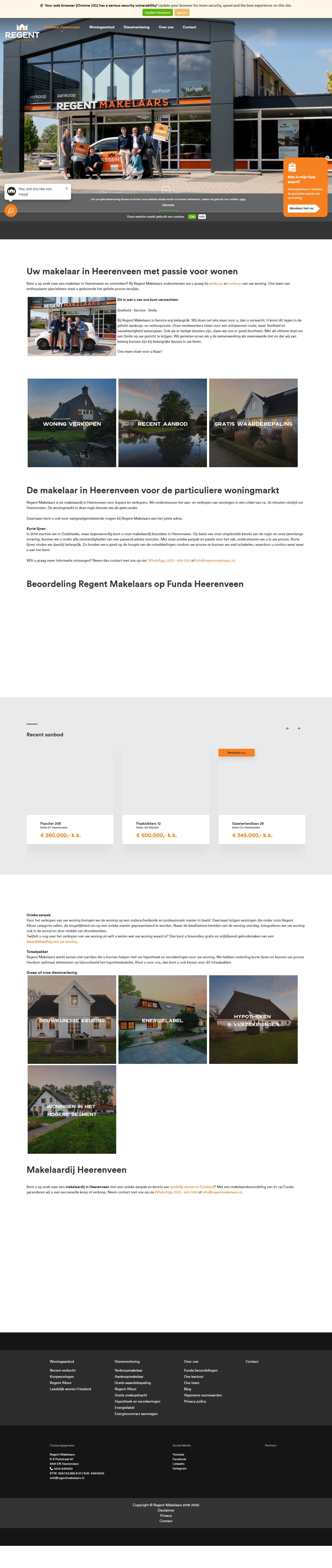 Screenshot van de website van www.regentmakelaars.nl