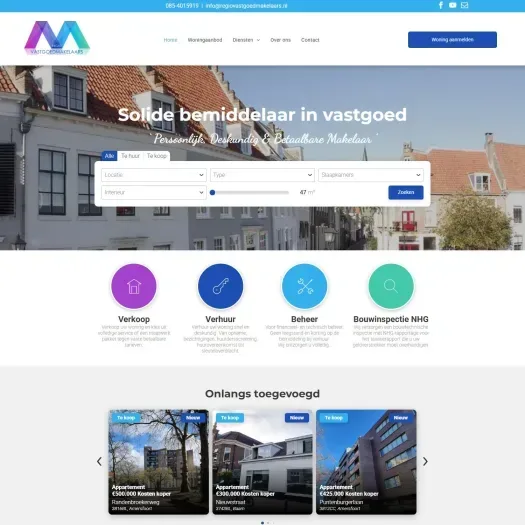 Screenshot van de website van www.regiovastgoedmakelaars.nl