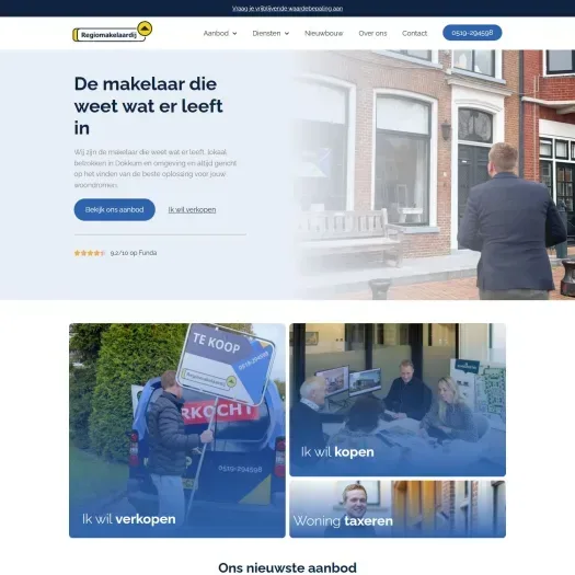 Screenshot van de website van www.regiomakelaardij.nl