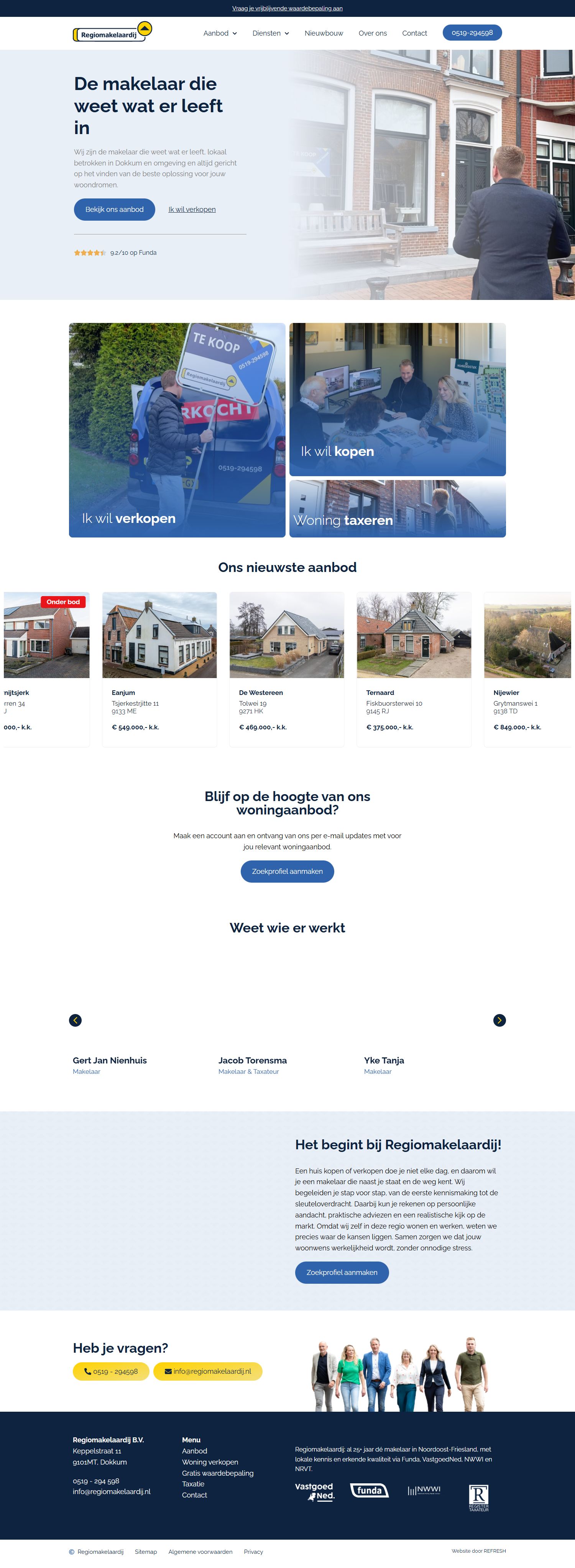 Screenshot van de website van www.regiomakelaardij.nl