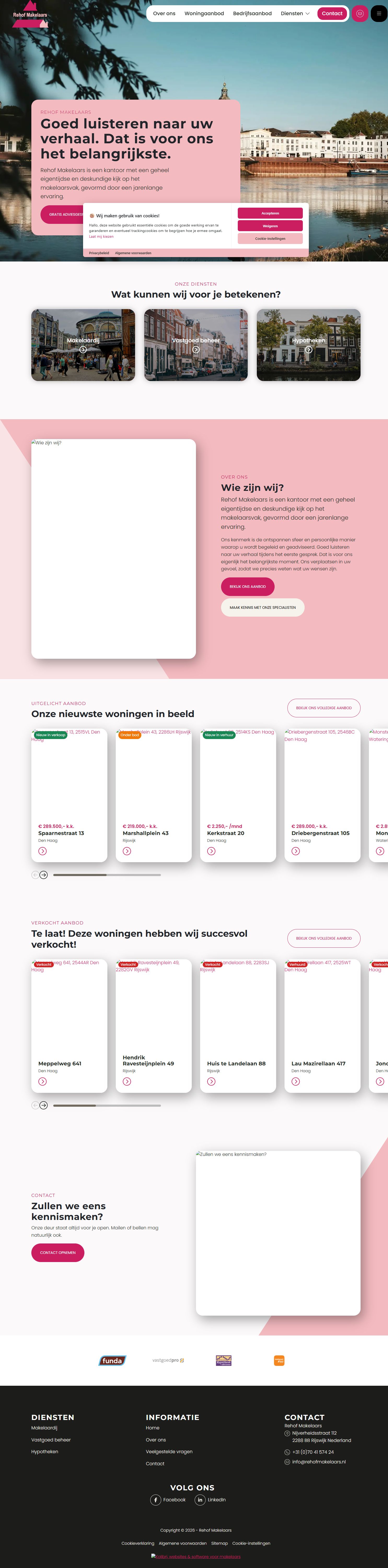Screenshot van de website van www.rehofmakelaars.nl